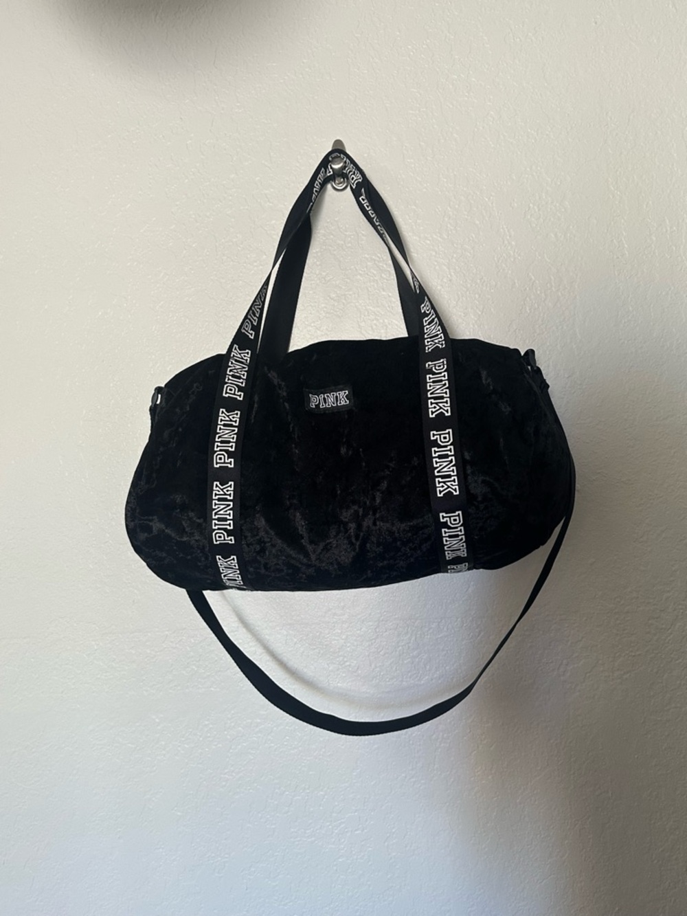 PINK Victoria's Secret Black Plush Weekender Bag